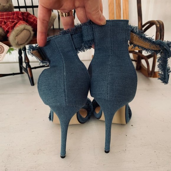Bai Beiai Denim Stiletto Sandals with Ankle Strap Size 40 - Picture 9 of 16
